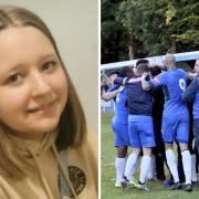 Left: Alyssa Morris, who was found dead in Clitheroe. Right: Clitheroe FC celebrating
