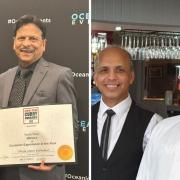 Abdul Majeed (left), owner of Aroma Asian Restaurant. Right is managing director of Abdullahs Restaurant, Mohammed Abdullah with Chef, Nurul Islam. Both businesses have won English Curry Awards