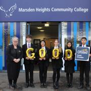 Headteacher Alyson Littlewood with students at Marsden Heights Community College