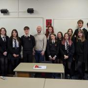 Jonathan Hinder with Clitheroe Royal Grammar School Sixth Form politics society