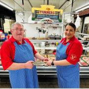 Tom Turner with Lizzie Sutton on the Darwen Market Stall