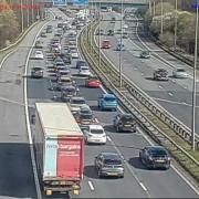 Traffic queueing northbound on the M6 on Good Friday