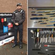 Accrington's knife crime bin in 2022, and knives surrendered during Operation Sceptre in 2019 and 2021