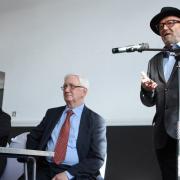 Craig Murray, centre, with George Galloway at a recent Workers Party of Britain meeting