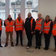 Marl visitors (fourth and fifth from left) with Jason (far left), Tricia (third from right) and members of Council staff at Pendle Hippodrome