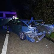 This Vauxhall Vectra was struck by a coach on the M6 near Lancaster