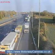 CCTV motorway traffic camera of the M6 Northbound Motorway - J32, Preston (N)