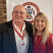 Accrington Stanley chairman Andy Holt with Hyndburn MP Sara Britcliffe