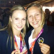 East Lancashire athletes Sophie Hitchon and Holly Bleasdale at the closing ceremony