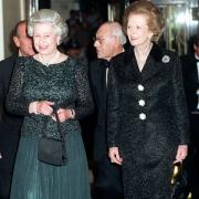 Queen Elizabeth II with Baroness Thatcher at Claridge's in London for a dinner to celebrate the former Prime Minister's 70th birthday. Photo: PA
