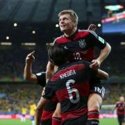 Germany's Toni Kroos celebrates scoring his side's fourth goal of the game