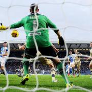 Tommy Spurr heads in the winner in last season’s Ewood clash between Rovers and Leeds