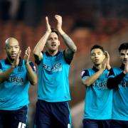 Chris Brown leads the celebrations after the final whistle at Middlesbrough, where Rovers earned a late point