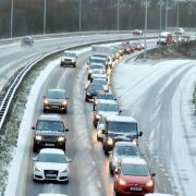 GRIDLOCK: Traffic on the M66 near Haslingden yesterday morning