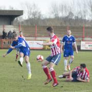 AIM: Ramsbottom’s Lee Gaskell tries his luck in the defeat to Witton Picture: ROB MOSS
