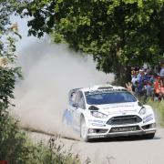 POLISH MISERY: Elfyn Evans and co-driver Daniel Barritt in action at the Rally Poland, but the event ended in retirement