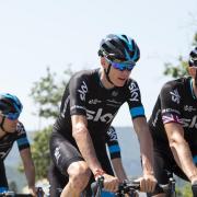 READY: Britain’s Ian Stannard, right, who will ride the Tour of Britain which starts on Sunday, chats to Chris Froome during a training day on the second rest day at this year’s Tour de France which Froome went on to win