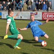 CONSISTENT: Clitheroe’s Simon Garner, in blue, wants his team to reach the standards they set in Northwich win