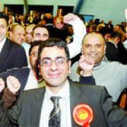 JUBILANT: Naeem Ashraf celebrates winning the Brierfield ward for Labour