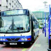 The Bolton bus in Ainsworth Street, Blackburn, yesterday