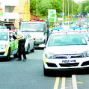 Police cars during the hunt for Lee in Penny Street, Blackburn