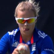 DEBUT: Alex Hartley comes in to bowl for England against Pakistan