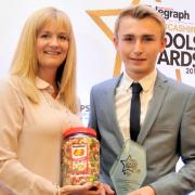 Alison Rushton presents Lewis Partington with the Secondary School Pupil of the Year Award