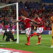 Wale's Sam Vokes celebrates scoring his side's first goal of the game during the 2018 FIFA World Cup Qualifying, Group D match at the Cardiff City Stadium. PRESS ASSOCIATION Photo. Picture date: Monday September 5, 2016. See PA story SOCCER