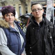 LOSS: Kirsty Whitehead with Luke Hacking, 16, who was at the road safety event in Burnley this week