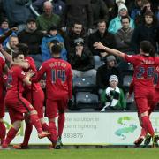 PRIDE OF LANCASHIRE: Rovers celebrate beating Preston at Deepdale in the corresponding fixture last season