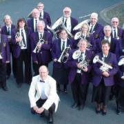 Band outside The Hark to Bounty, at the August 'Brass at the Bounty' concert in 2015 (Pictured: John Cowking at the front and Jenny Bradley furthest to the left)