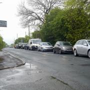 Cars queuing at roadworks on the Grane Road near Haslingden.