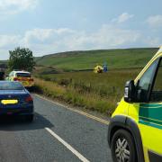 Emergency services including the air ambulance attend the accident near Belmont on Rivington Road