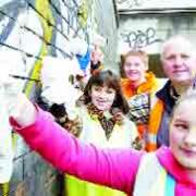 HELPERS: Katie Walsh and, front, Tracy Brewer, with Bernard Kennedy from Living Streets, back, and Nick Jordan from Network Rail.