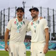 Alastair Cook and Jimmy Anderson celebrate the 4-1 series win over India