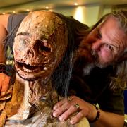 Mike Peel with a lake zombie at the first Blackburn Horror Convention held at Ewood park