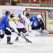 Match action from Blackburn Hawks' 6-0 home defeat to Sheffield Steeldogs on Sunday