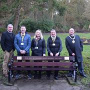 Pride of place: (l-r) Les Littlefair (Littlefair’s Wood Finishing Products) Andy Duxbury (CANW Criminal Justice Team Manager) Kathy Bates (Area Team Manager Blackburn with Darwen Youth Justice Service) Trevor Hannon (CANW Reparation Lead Worker) and