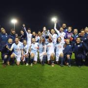 Rovers Ladies lift the Challenge Cup. Pic: KIPAX