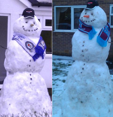 Jane Caunce discovered that her snowman had its original Blackburn Rovers scarf replaced with a Burnley one.