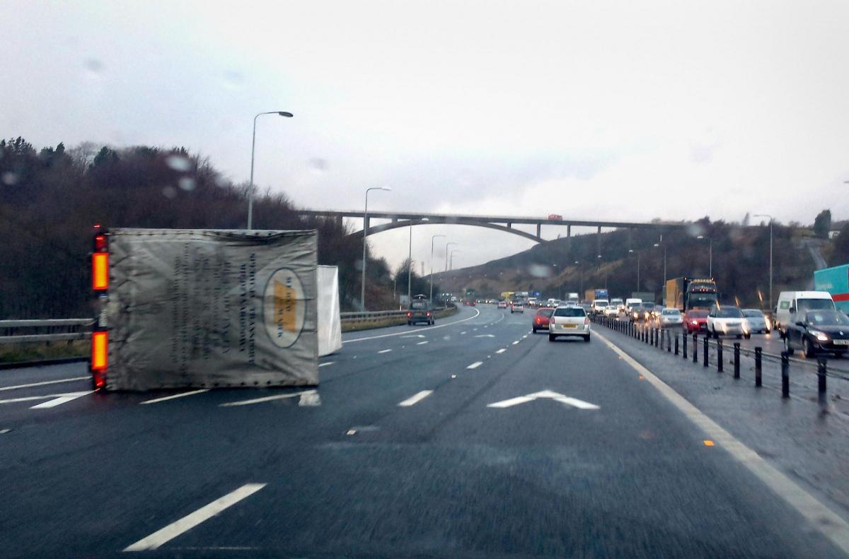 Lorry overturned on M62 