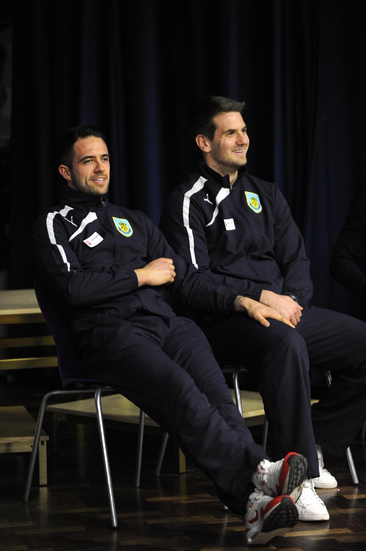 Burnley Co-Chairman John Banaszkiewicz visits his old school in Colne. Also present at Fishermore High School were first team coach Ian Woan and players Danny Ings and Tom Heaton.