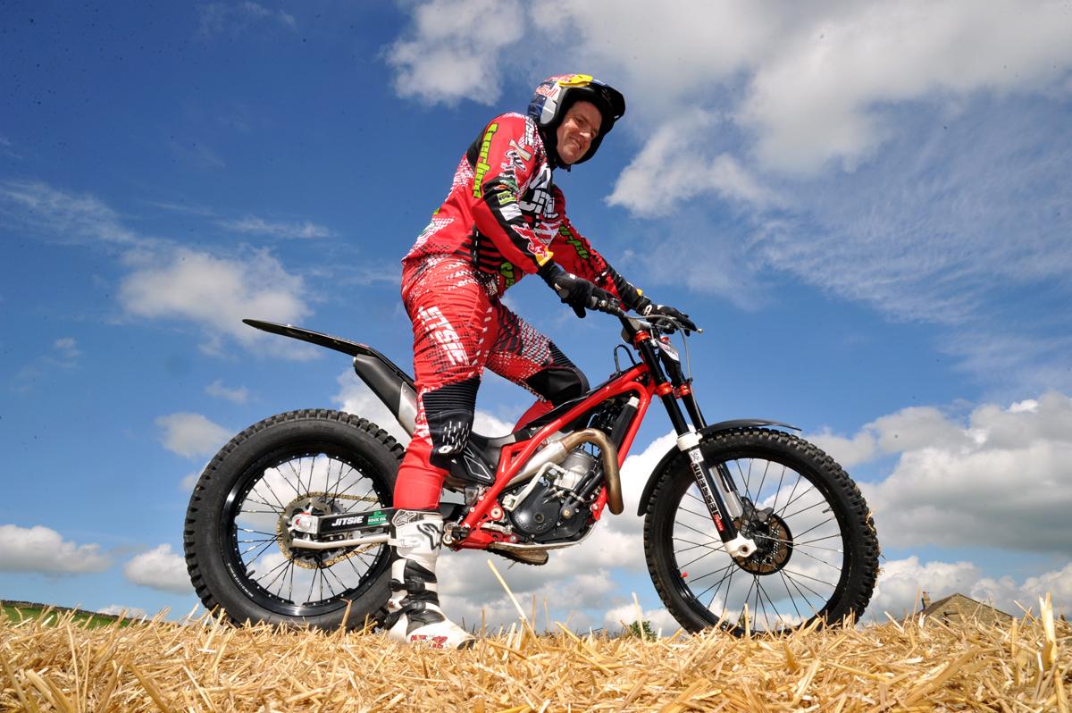 Motorcycle champion Dougie Lampkin performs at Thornton Hall Country Park, Thornton In Craven
