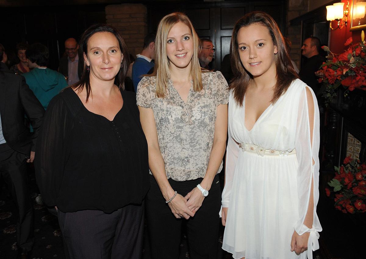 L/R Gayle Stevens, Laura Massaro and Amy Stevens 17  pictured during the drinks reception before the Grassroots Awards 2011.