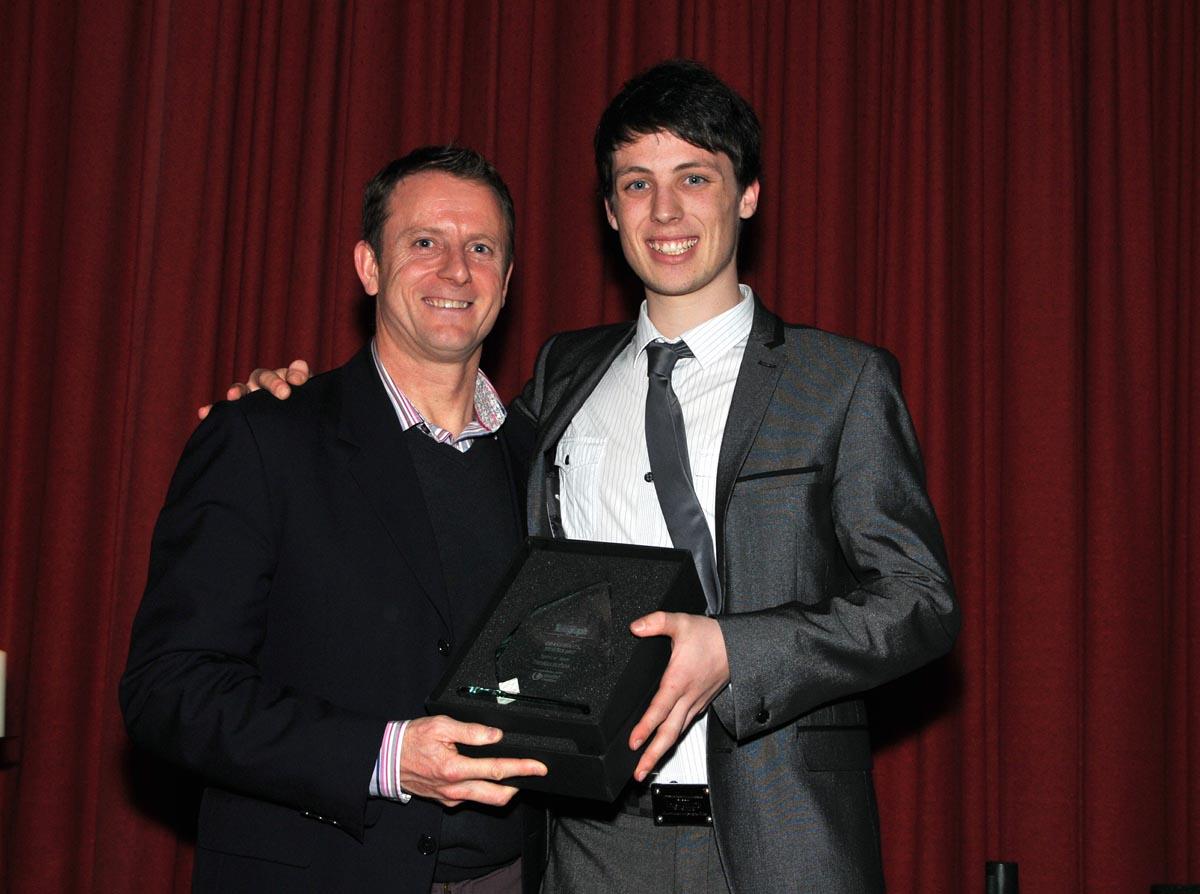 Kevin Gallacher presents Thomas Sutton of Wilpshire Wanderers the Spirit of Sport Award 2012.