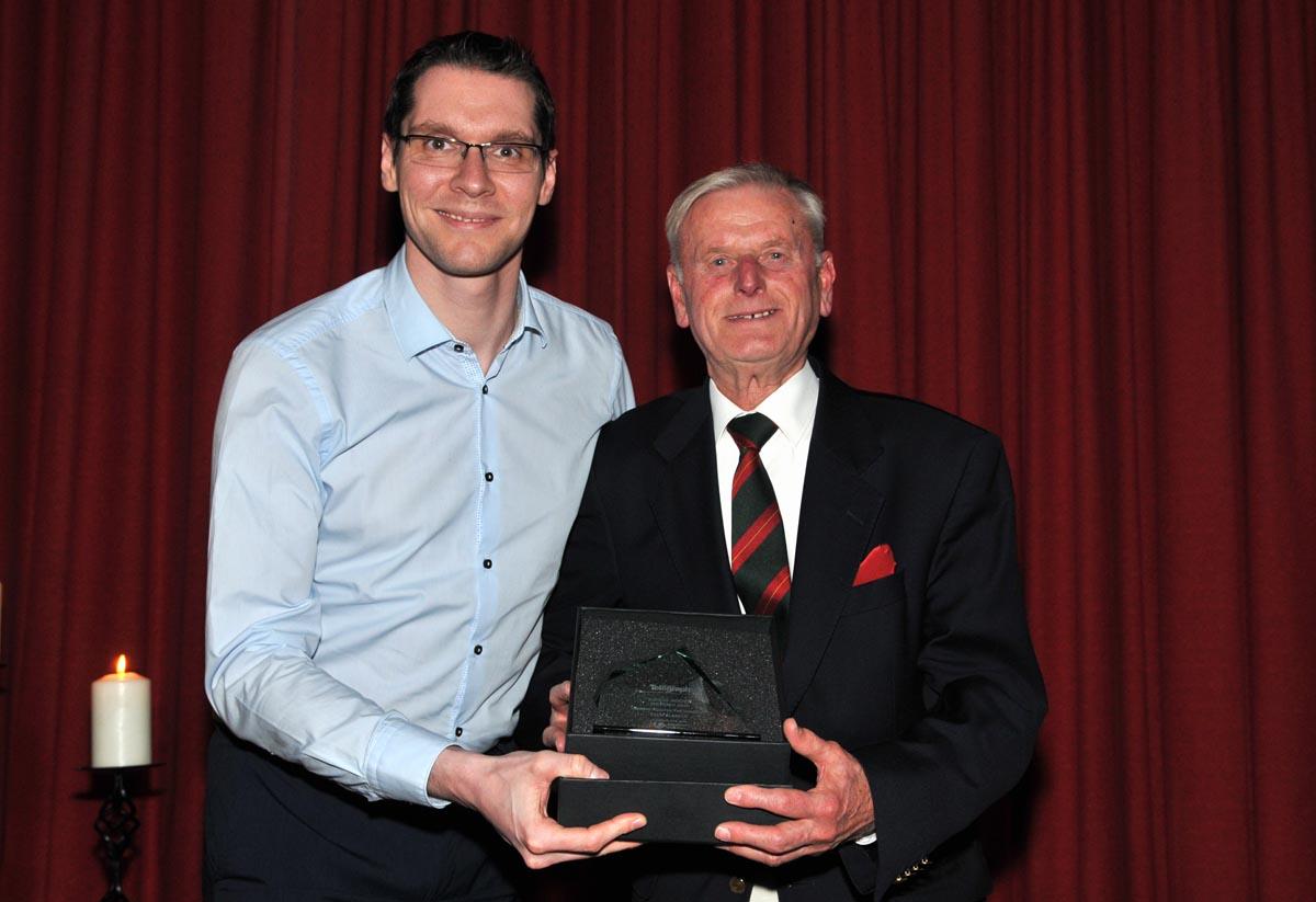 Simon Chadwick of United Utilities presents Tom Baron Senior Sports Personality of the Year Award 2012.