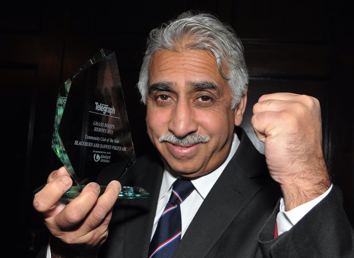 Yaqoob Hussain MBE of Blackburn and Darwen Police Amature Boxing Club with the Community Club of the Year Award 2012.