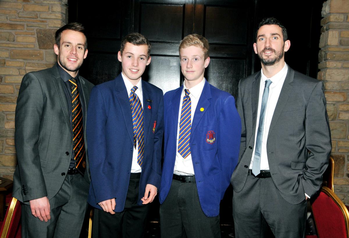 Clitheroe Grammer School (l-r) PE Teacher Adam Hutchin, Adam Bolton (14), Charlie Dewhurst (14) and PE Teacher Jamie Alcock