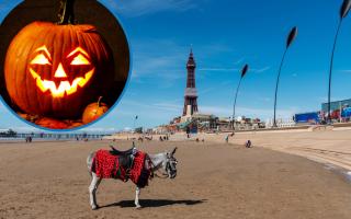 (Background) Blackpool Beach. Credit: PA. (Circle) Pumpkin. Credit: Canva.