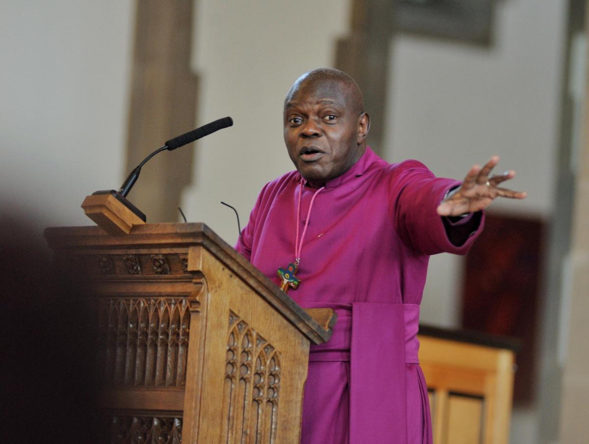 The Archbishop of York the Most Rev John Sentamu speaking from the lectern in Blackburn Cathedral  on Tuesday  during his 'Light into Darkness' event.